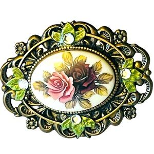 **Vintage Bronze Victorian Rose Brooch**